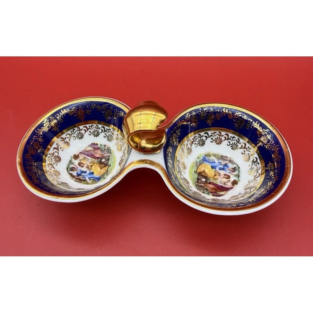 Vintage Czech Republic Cobalt Blue Porcelain Dish Salt & Pepper Cellar